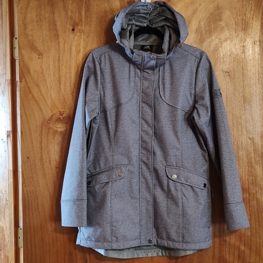 ZeroXposur All-Seasons Fleece-Lined Softshell Coat Heather Gray Removable Hood M